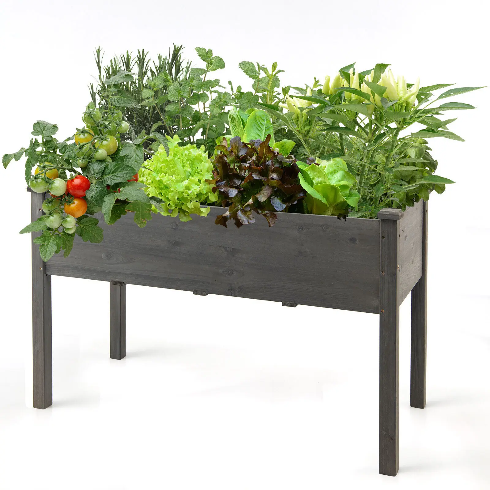 

Wooden Raised Vegetable Garden Bed Elevated Grow Vegetable Planter Grey