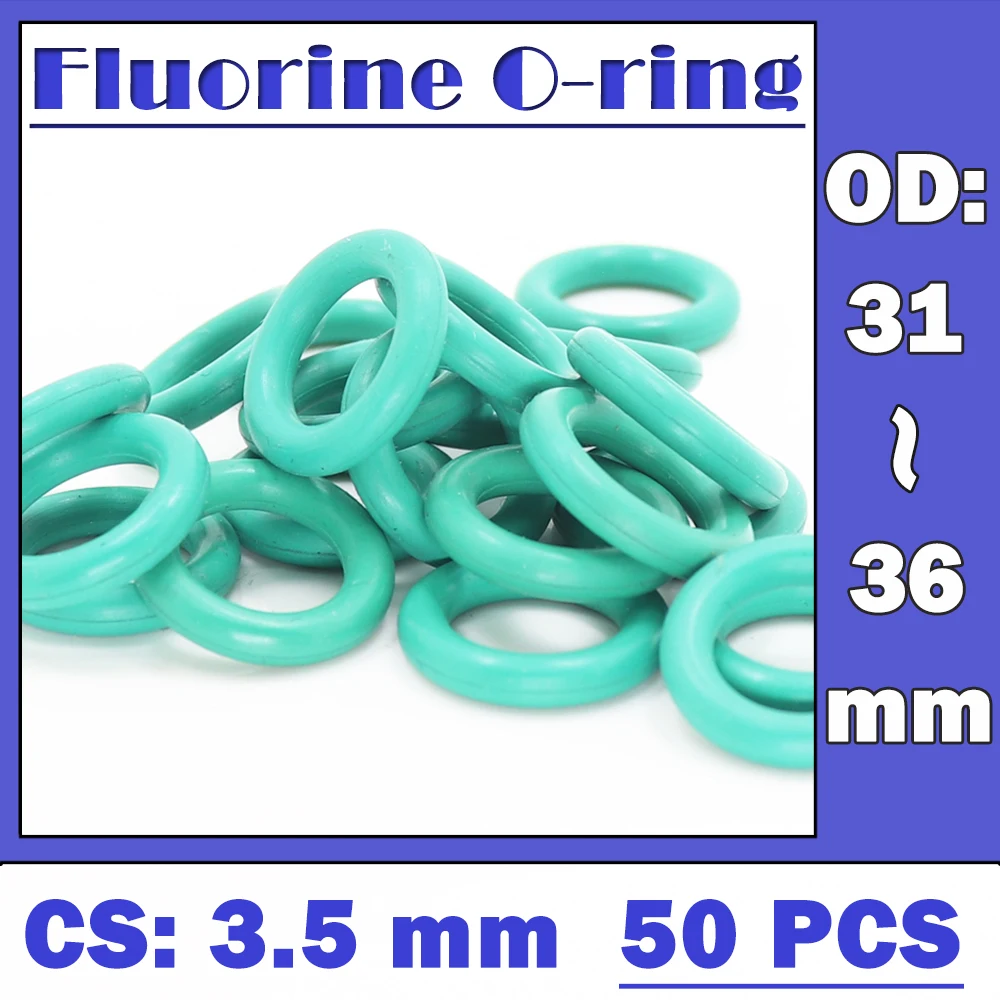 

CS3.5mm FKM Rubber O RING OD 31/32/33/34/35/36*3.5 mm 50PCS O-Ring Fluorine Gasket Oil seal Green ORing