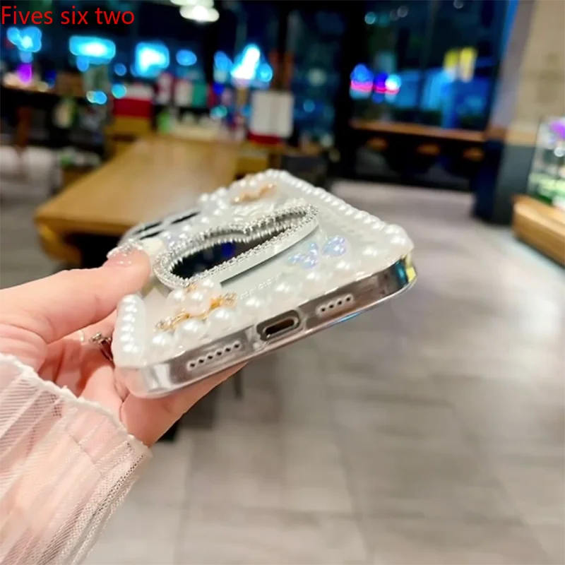 Прозрачное зеркало для макияжа с жемчужным сердцем подходит Huawei Nova 12i 11i 8i 7i 3i 5T Y9S