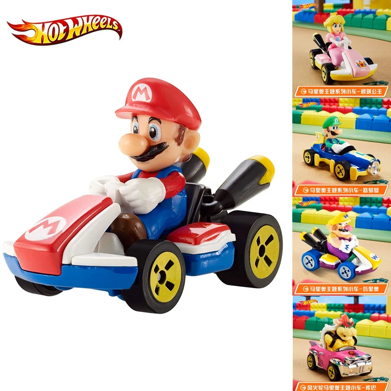 Hot Wheels-Coche de juguete de Mario, Kart fundido a presión, figuras de vehículos de Kart estándar, 1:64, coche de aleación, juguetes para niños, regalo GBG25