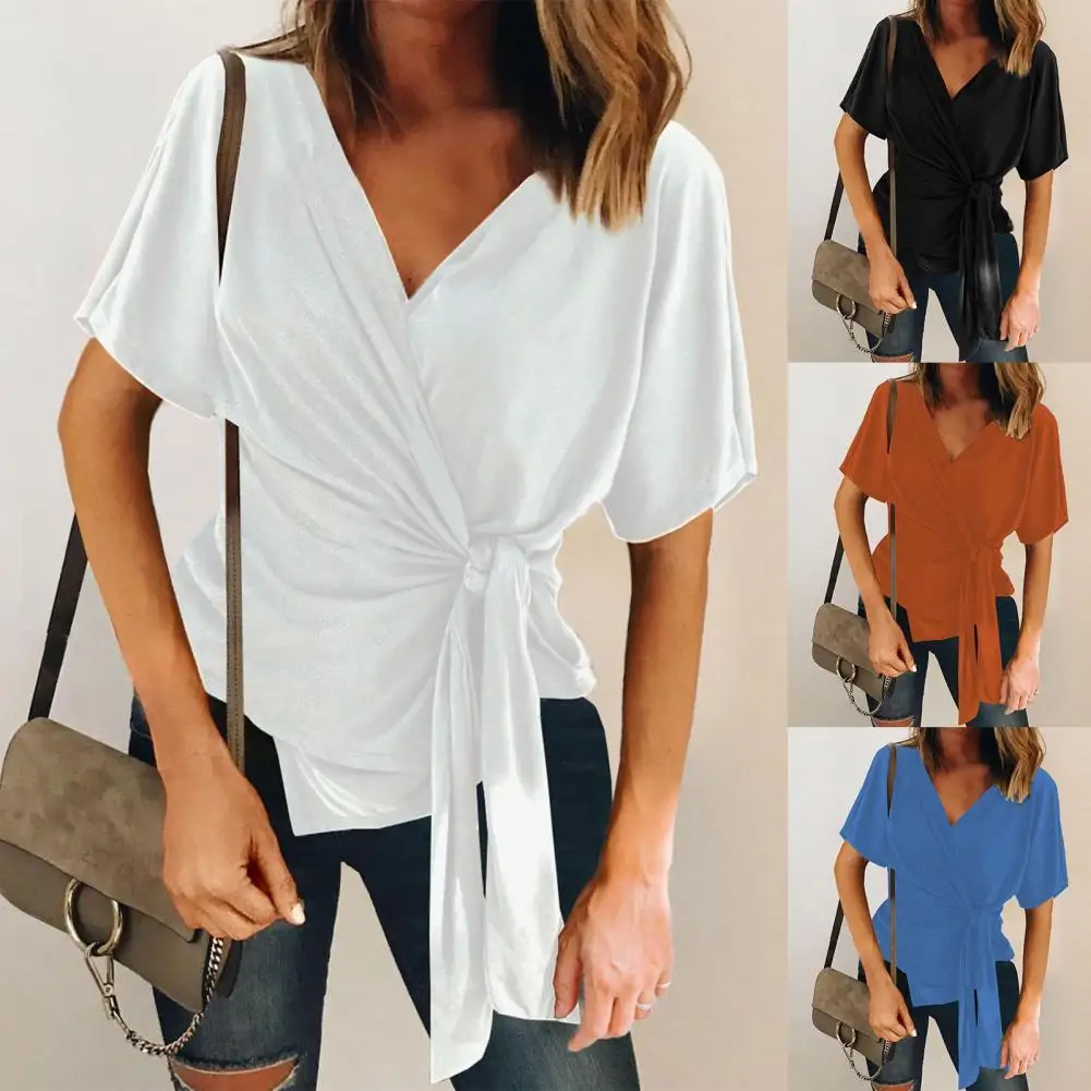 

Casualwear Shirt Solid Color Women Top Slim-fitting Bandage Blouse
