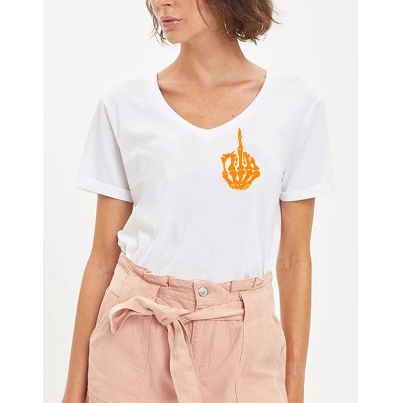 

Rheaclot Middle Finger Women's Summer Tops Graphic T-shirt V-Neck Tee
