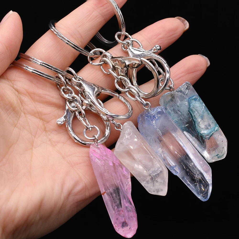 

Natural Stone Crystal Keychains Irregular Crystal Column for Women Handbag Accessories Reiki Heal Car Keychain Jewelry Gifts