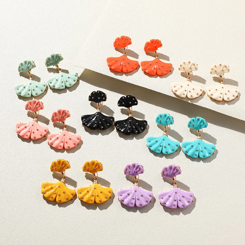 

Korean Fashion Ginkgo Leaf Drop Earrings For Women Acrylic Jewelry Gold Beads Hangle Earring Female Geometric Simple Trendy gift