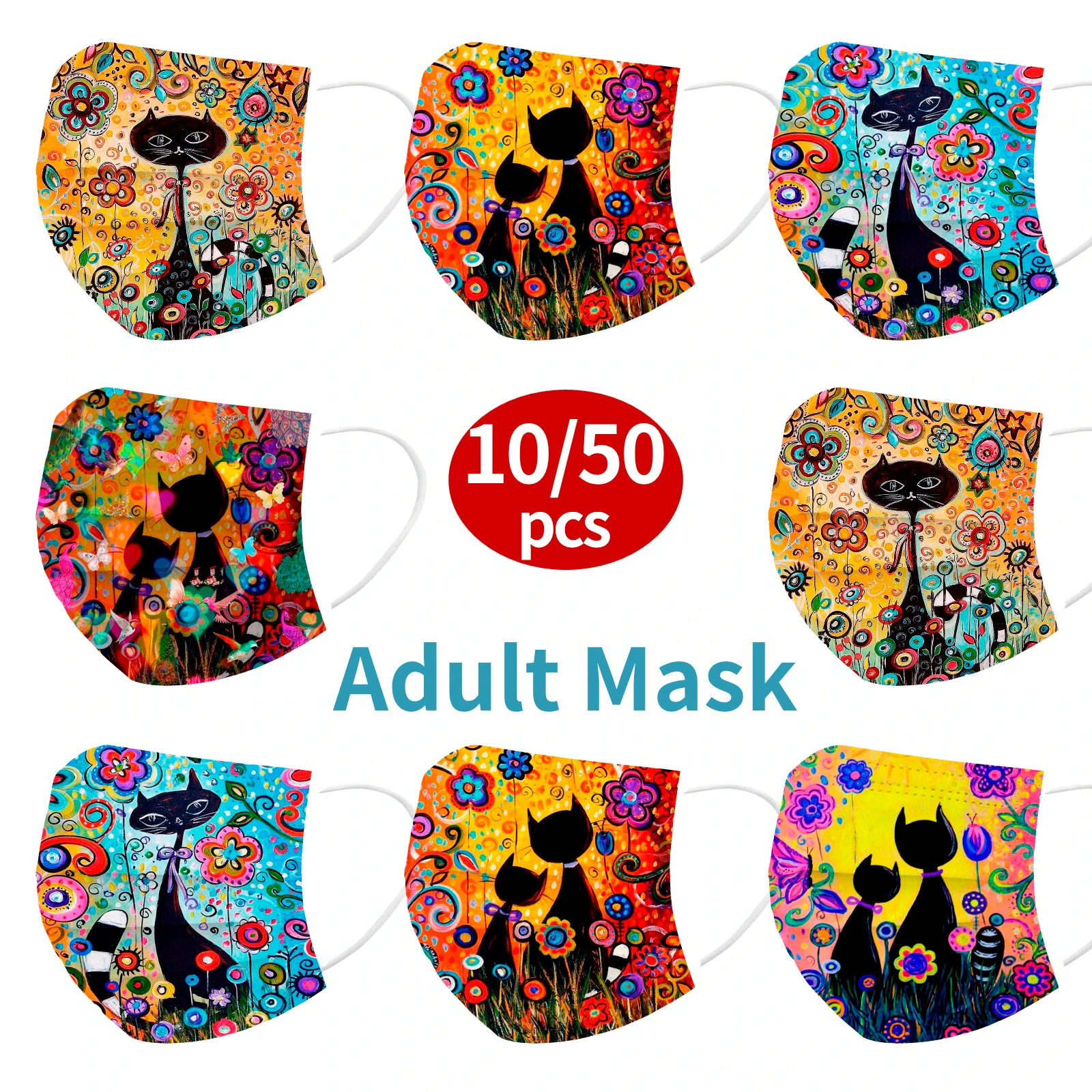 10/50 шт. одноразовые маски для лица с мультяшным котом | Красота и - Цена: 1340.99