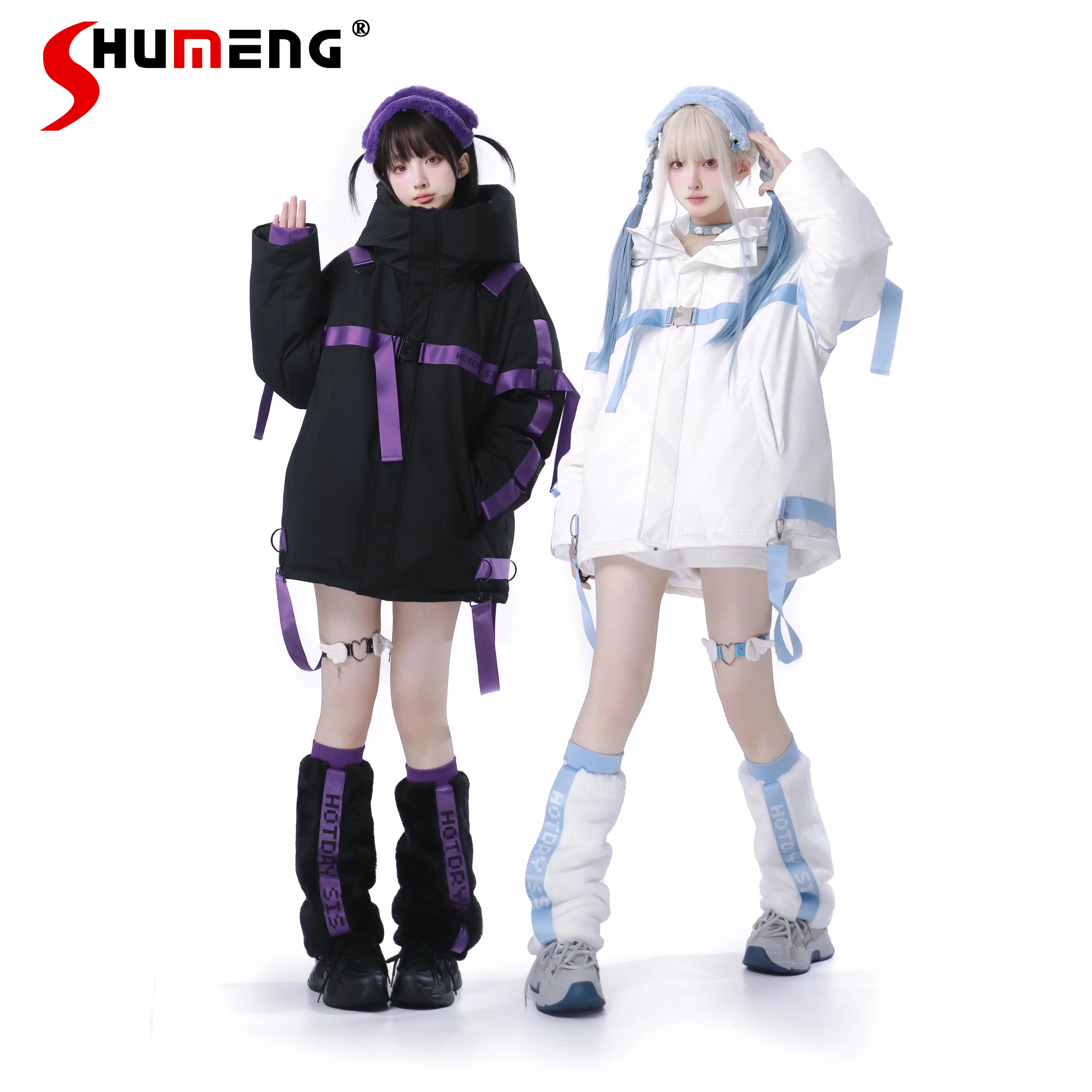 Японский Женский пуховик в стиле Мина цвета водной расцветки панк Свободное