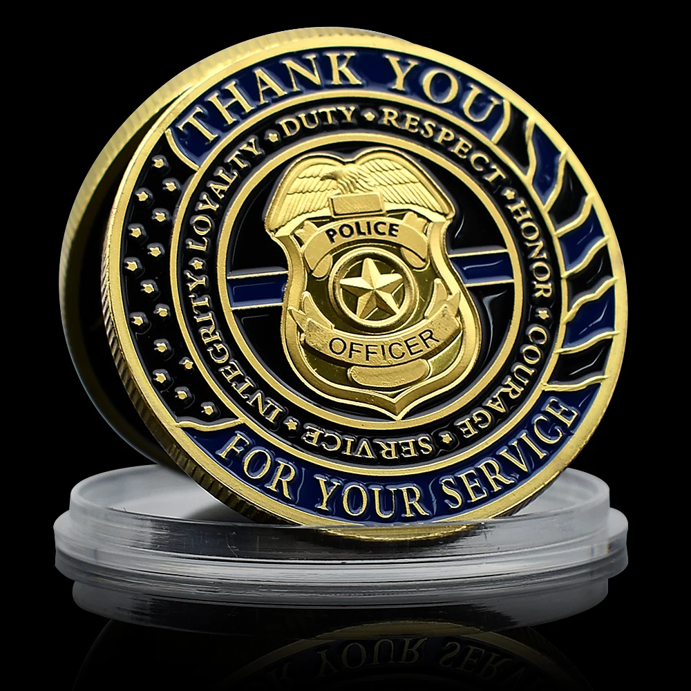 

US Police Officer Gold Coin Thank You for Your Service Badge God Bless The Police Challenge Coin Commemorative Medal