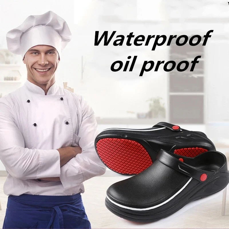 

New Men Slippers Non-slip Waterproof Sandals Oil-proof Kitchen Work Cook Shoes Chef Master Hotel Restaurant Slippers Unisex