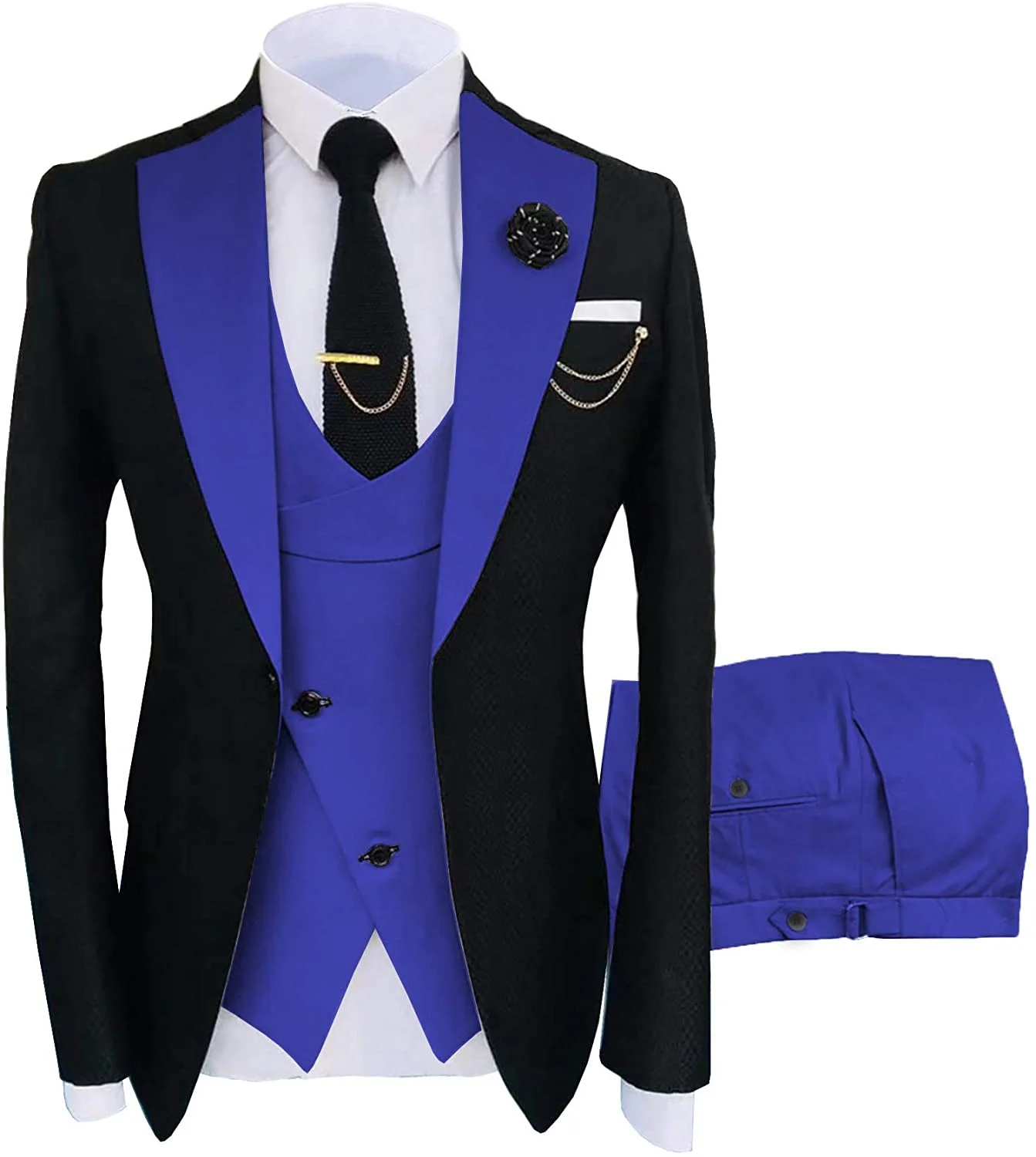 

Mens Suit 3 Pieces Formal Fasion Solid Flat Color Tuxedos Jacket Weddin room Navy Burundy(Blazer+Vest+Pants)