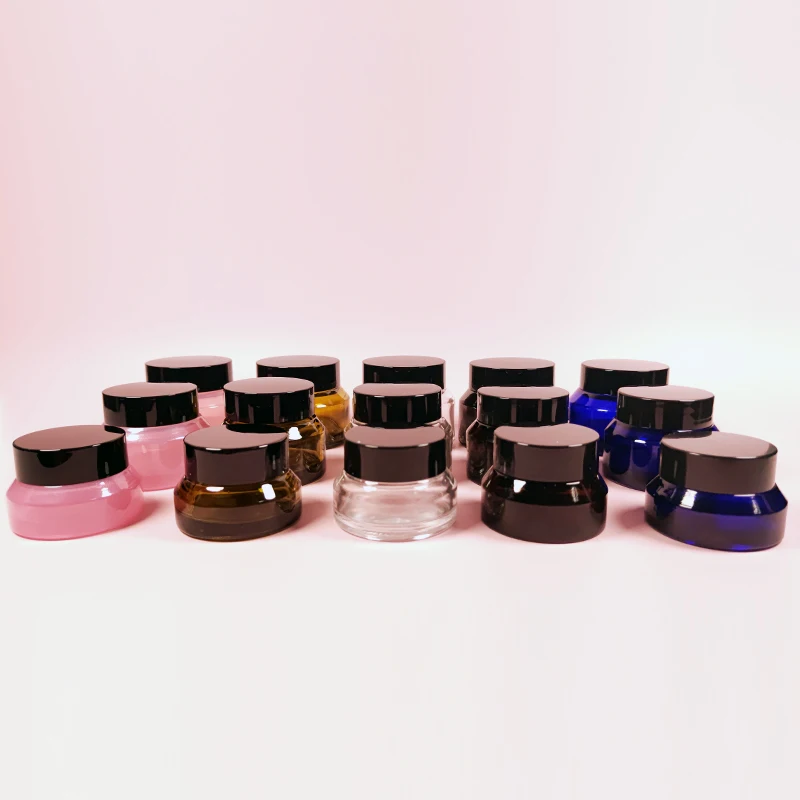 

10Pcs 15g/30g/50g Empty Cosmetic Glass Jars Refillable Vials Travel Refillable Pot Sample Container For Lotions Cream Body Scrub