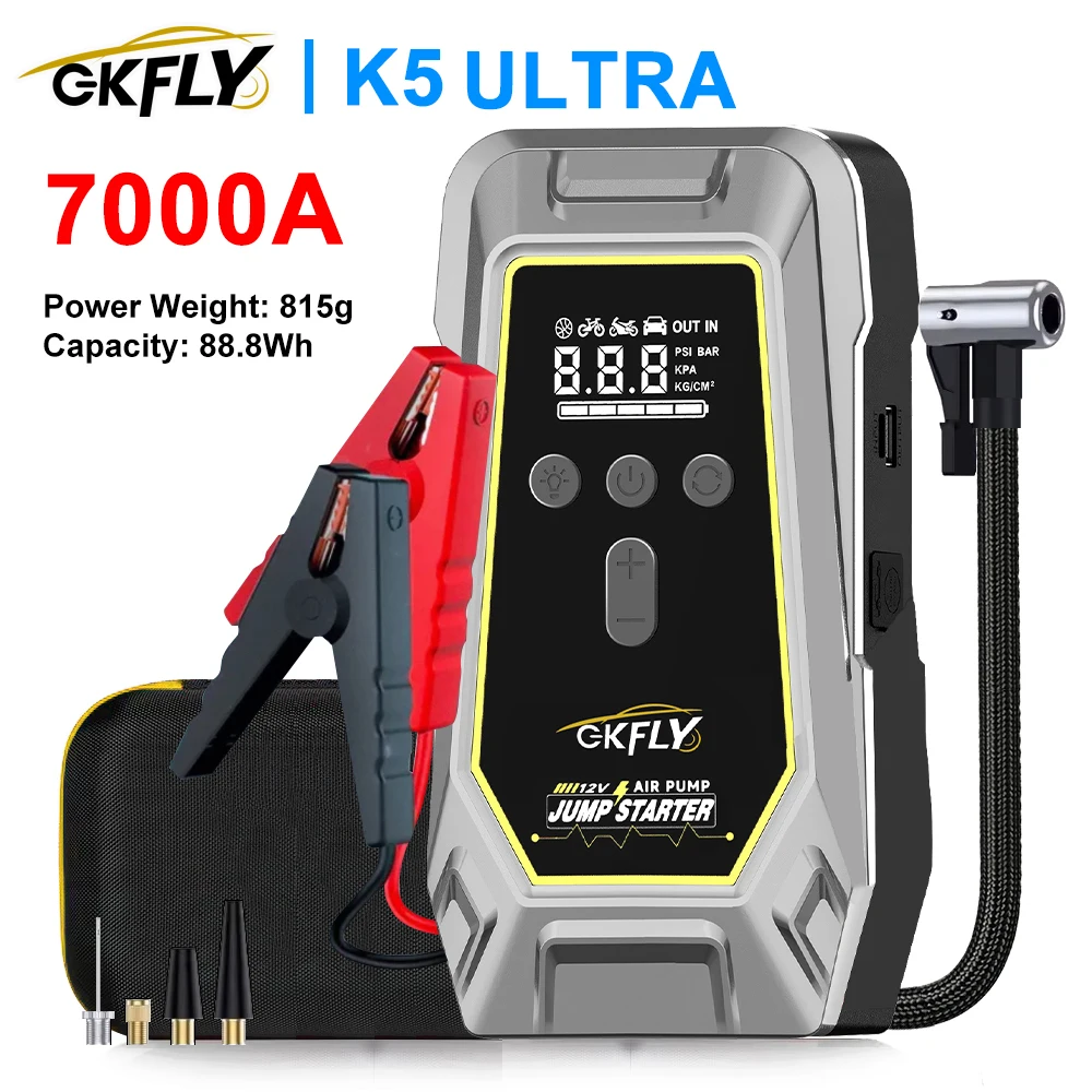 GKFLY 4000A Автомобильный стартер Портативный внешний аккумулятор Воздушный компрессор 150 PSi Накачка шин Автоматический портативный аккумуляторный стартер для автомобилей