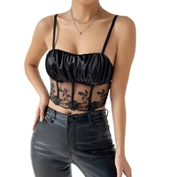 womens patchwork rose lace crop tops chic ruched tank tops ladies spaghetti straps cami tops summer camisole for party