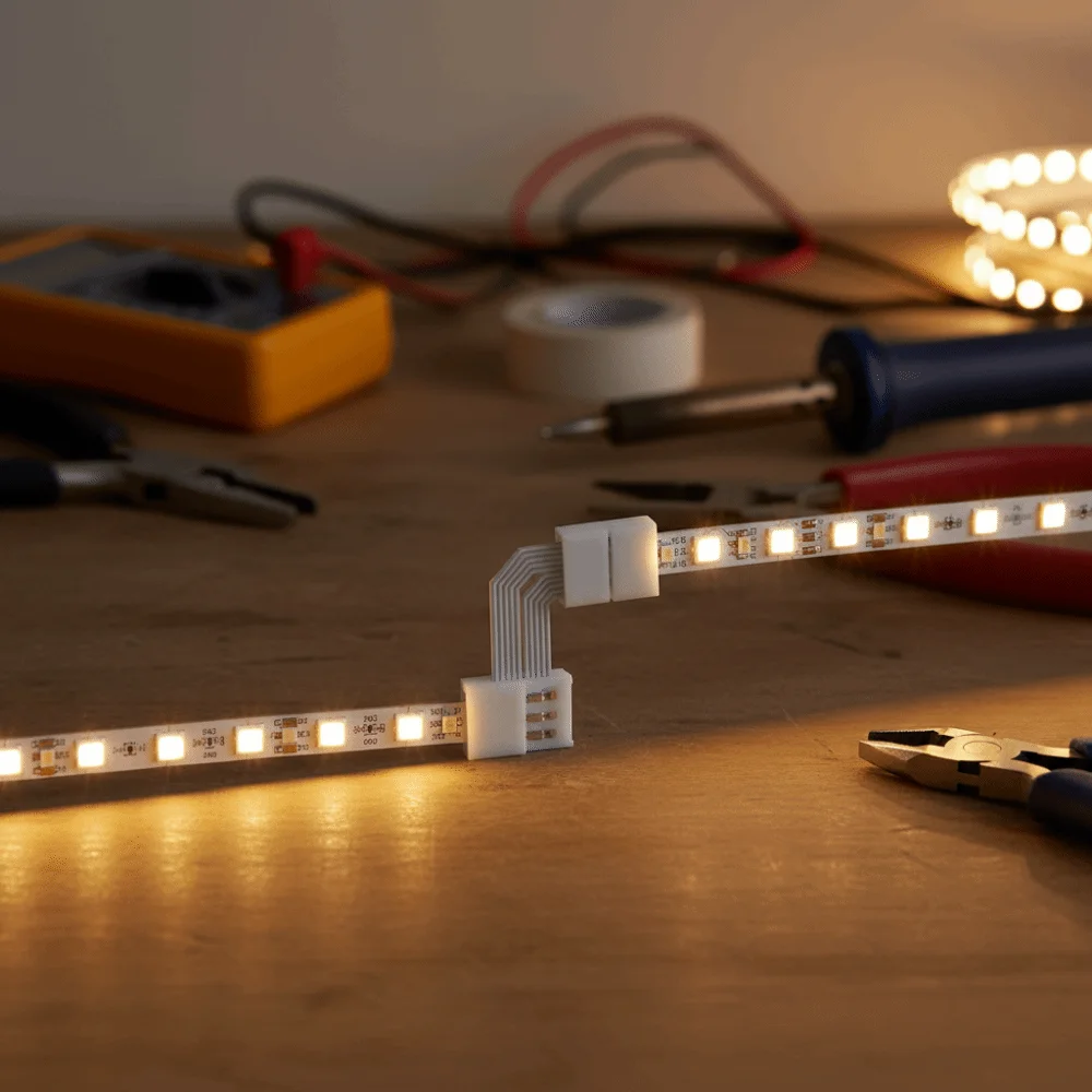 Фото Соединитель для светодиодных лент 4-контактный, 10 мм, 5-24В, для RGB LED лент, крепление-клипса, подключение к печатной плате №3
