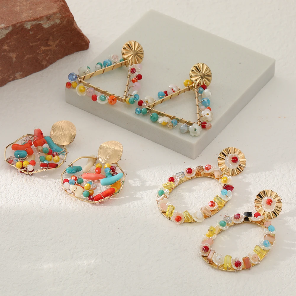 

Lost Lady 2022 New Creative Oval Triangle Round Lady Dangling Earrings Simple Niche Design Literary Girl Gift Jewelry Wholesale