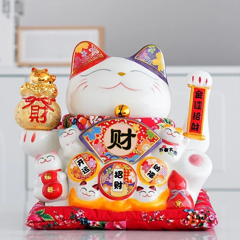 10 2-дюймовый большой орнамент Lucky Cat Maneki Neko керамический кошачий кот с подвижной