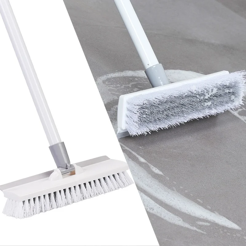 

Floor Scrub Brush with 50 in Adjustable Stainless Metal Long Handle Scrubber with Stiff Bristles for Tile Cleaning