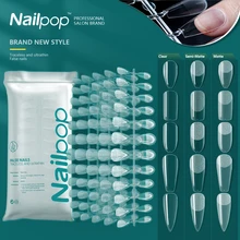 NAILPOP 가짜 손톱 전체 커버 프레스, 코핀 소프트 젤, 미국 포즈 캡슐, 익스텐션 시스템용 가짜 네일 팁, 120 개