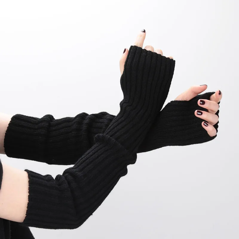 

Women Fine Long Knitted Fingerless Gloves Over Elbow Arm Warmers Casual Sleeves Punk Soft Female Goth Lolita Accessories Gloves