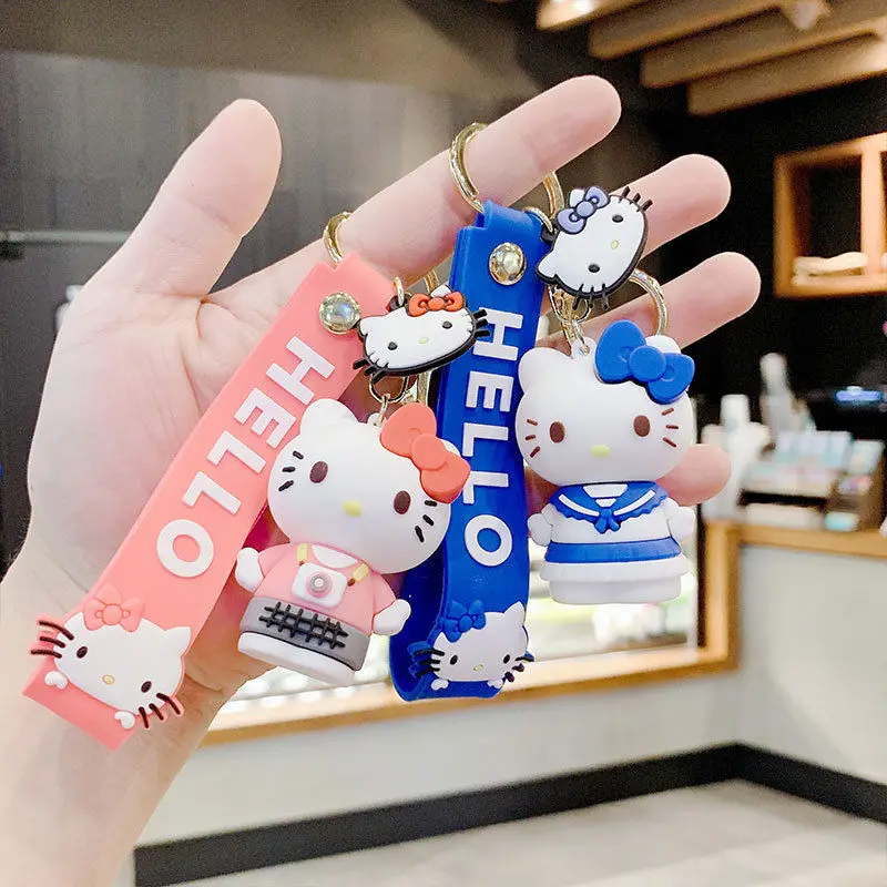 

Hello Kitty, силиконовая кукла, искусственный мультяшный школьный брелок для ключей, подвеска в виде машины и сумки, кольцо для ключей, украшение