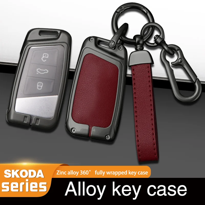 

Fashion Metal Leather Car Remote Key Case Cover Shell For Skoda Superb A7 Kodiaq Seat For VW Volkseagen Passat B8 Magotan