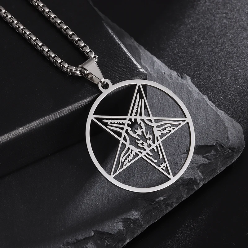 

Vintage Gothic Satanic Goat Necklace Men's Santa Baphomet Pentagram Satan Lucifer Stainless Steel Pendant Witch Amulet Jewelry