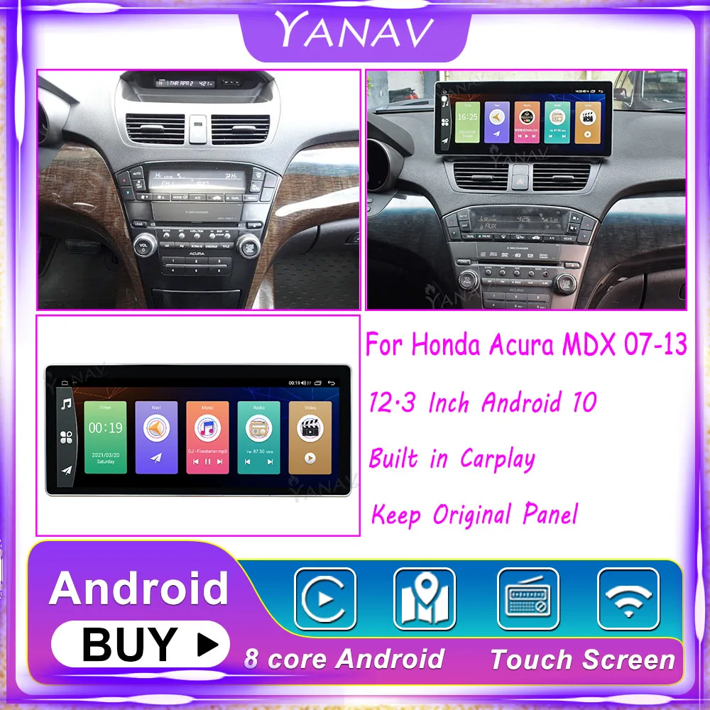 

For Honda Acura MDX 2007-2013 128G 12.3 Inch Car Radio Head Unit Android 10 Auto Stereo Carplay GPS Navigation Video DVD Player