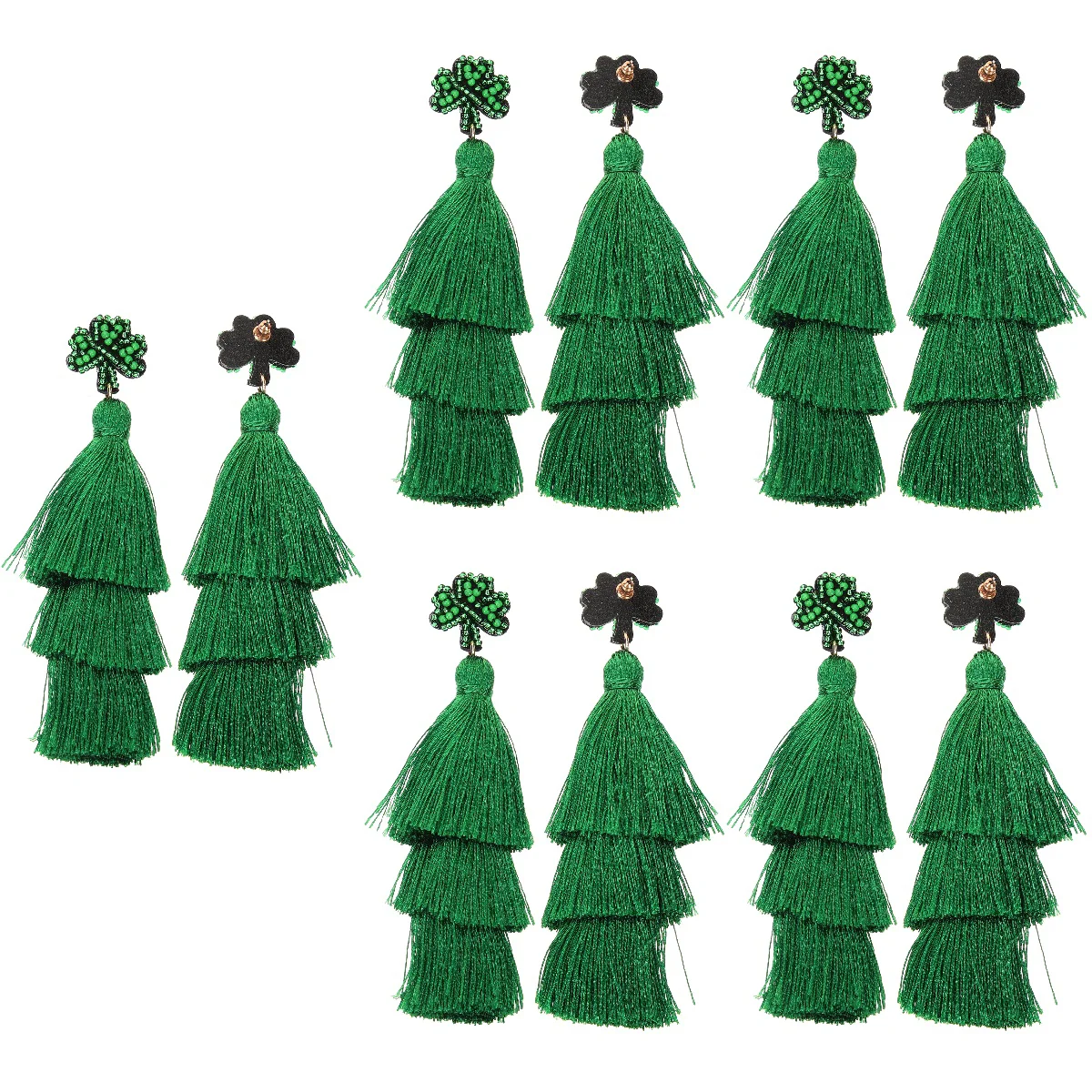 

5 Pairs St Patrick's Day Earrings Bohemian Style Three Layer Tassel Earrings