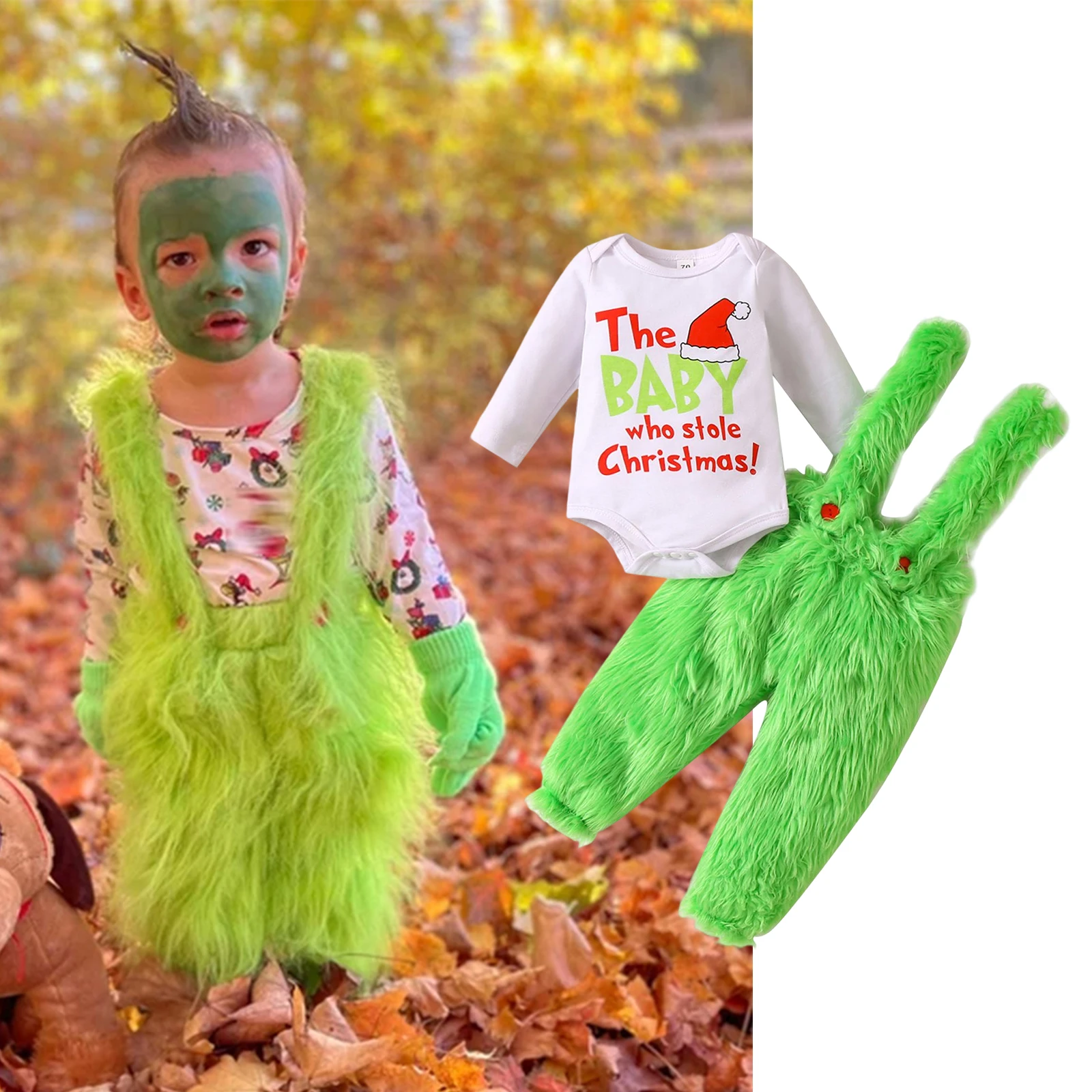 

New Fashion Kids Girls Dress Suit Long Sleeve Round Neck Romper Tops + Plush Sequined Half Dress Skin Friendly 0-24 Months