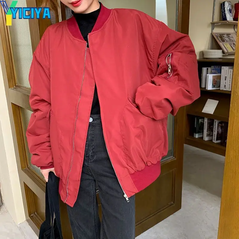 YICIYA Coats Woman Winter 2023 Solid Jacket Oversized Parkas Autumn Casual Loose Streetwear Baseball Uniform Thick Jackets Y2k
