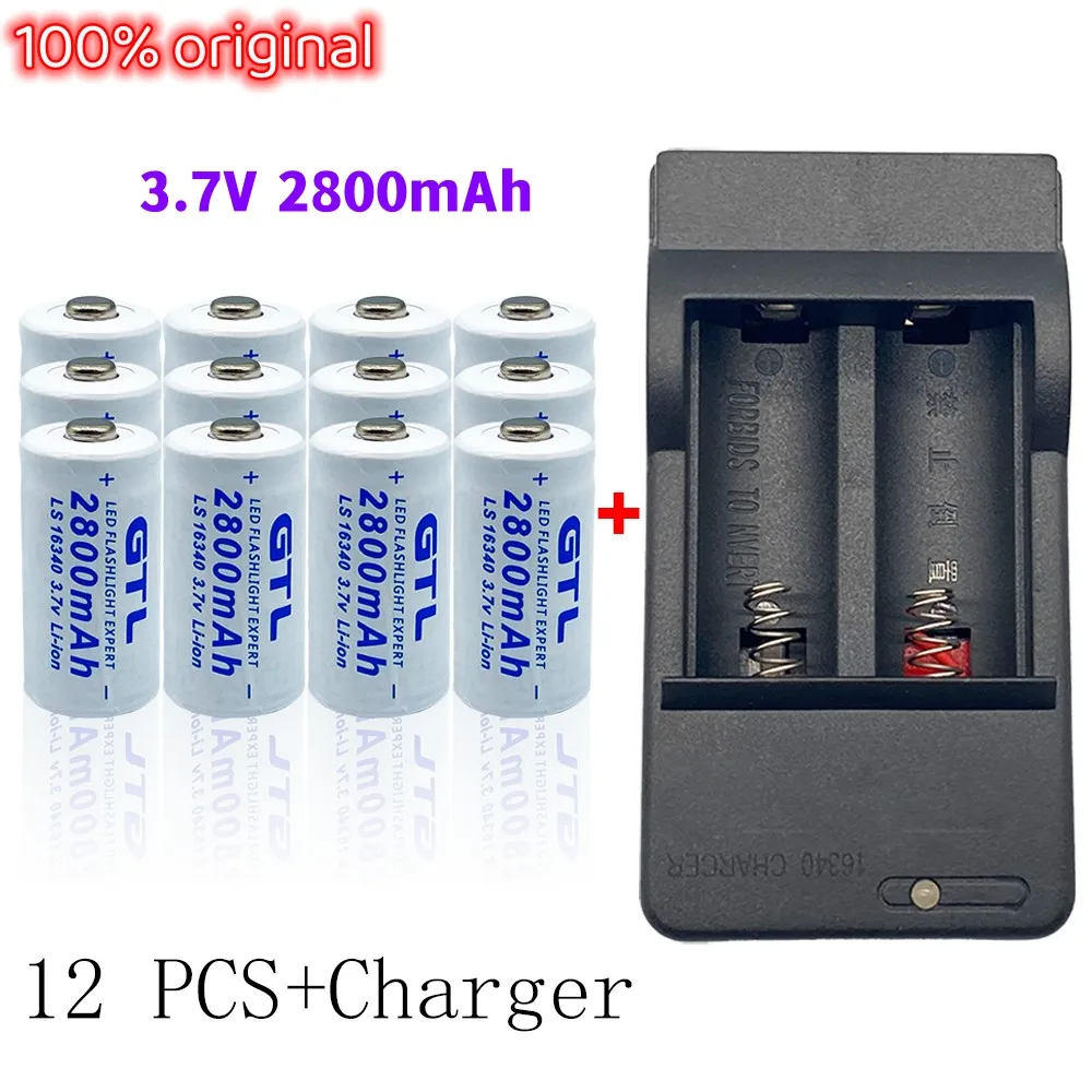 

2-20pcs CR123A RCR123 ICR16340 Battery 2800mAh 3.7V Li-ion Rechargeable Battery for Security Camera L70+16340 Charger