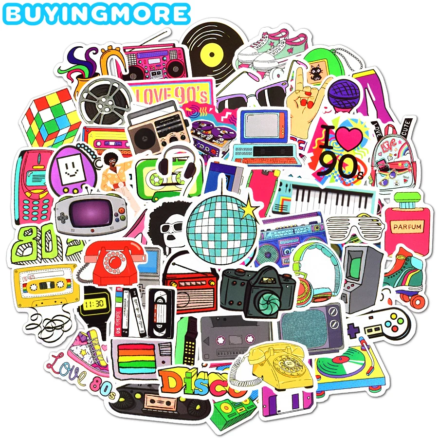

10/70 PCS 8090s Vintage Stickers for Kids Adults Laptop Stickers Classic Retro Style Party Supplies Decorative Sticker Aesthetic