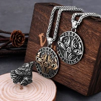 viking never fade raven huginn and muninn necklace mens norwegian rune amulet biker pendant nordic stainless steel jewelry gift