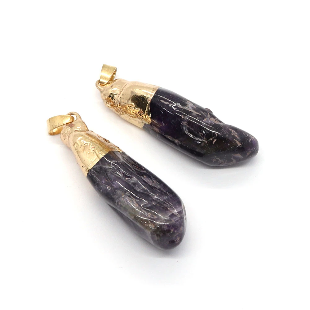 

Natural Stone Amethyst Pendants Fashion Jewelry DIY Handmade Making Necklaces Geometric Crystal Pillar Charms Accessories