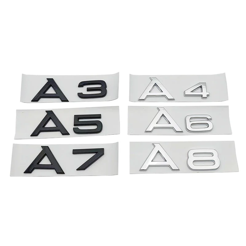 

3D ABS Серебряный Черный Автомобильный значок на заднюю часть багажника Наклейка буквы эмблема логотип для Audi A3 A4 A5 A6 A7 A8 2,0 3,0 TDI TFSI автомобильн...