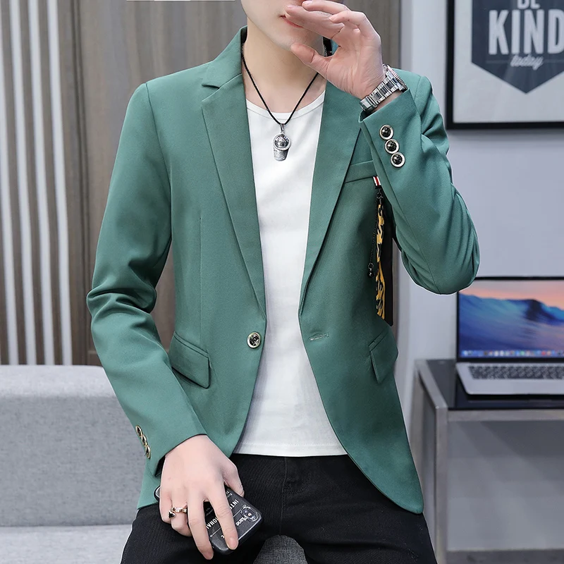 

Korean Pure color Suit Blazer Jacket Men Stylish Dress Prom Blazers For Men Casual Slim Club Stage Singer Suit Blusa Masculina