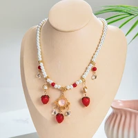 strawberry hanfu pearl beads red water drop pendant tang feng necklace women gift