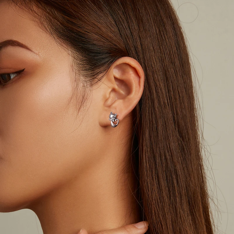 

WOSTU 2019 Hot Sale 925 Sterling Silver Lovely Cute Cat Stud Earrings For Women Girl S925 Silver Brand Jewelry Gift CQE450