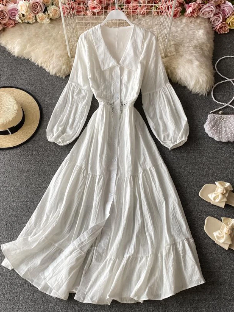 

Женское платье с рукавами-фонариками Aibeautyer, элегантное однотонное платье с воротником «Питер Пэн» и присборенной талией, удобное сексуальн...