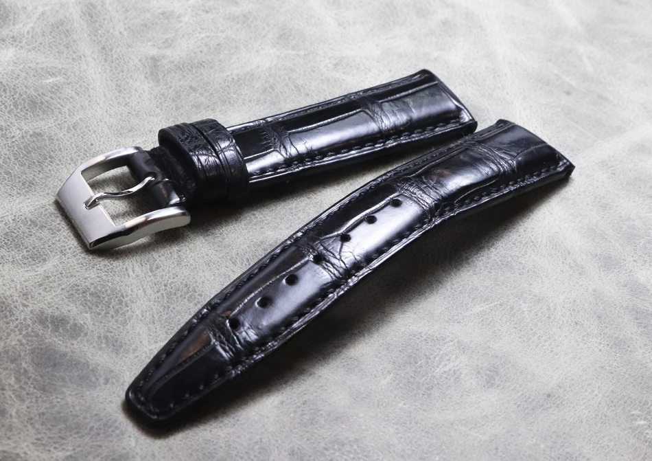 New Listing 20mm 21mm 22mm Black Premium Strap Crocodile Skin Leather Belt Genuine Leather Men's Bamboo Print Replace Watchband