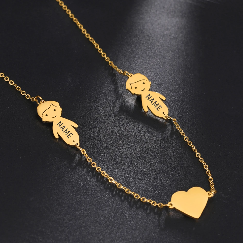 

Personalized Necklace Name Custom Boy Girl Kid Child Heart Engrave Name Family Gift For Women Gold Color Stainless Steel Jewelry