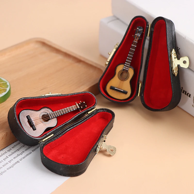 

1/12 Scale Doll Musical Instruments Dollhouse Accessories Miniature Classical Guitar Model Craft Toy With Piano Case Bracket