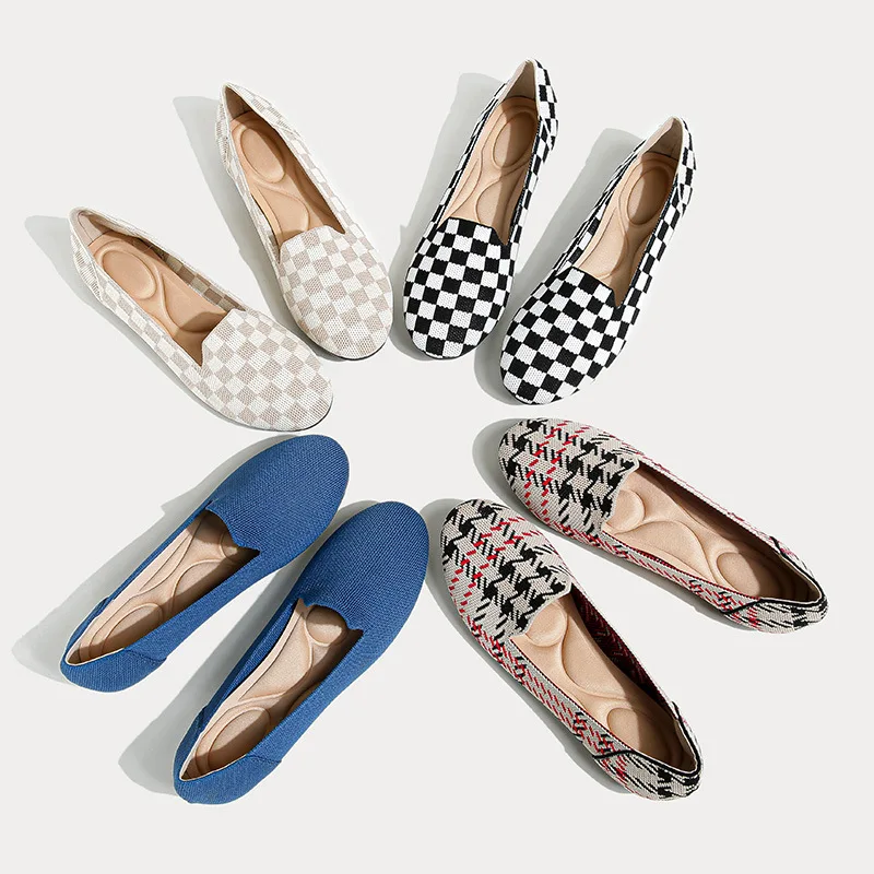 

Women's Flat Shoes Knit Round Head Mixed Color Soft Women Zapatos De Sports Zapatillas Mujer Bесна Ballet Breathable Moccasin