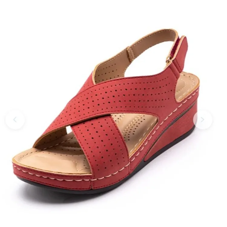 Dance Shoes Women Sandals New Summer Shoes Woman Ladies Sewing Hollow Wedges Female Casual Pu Leather Comfortable Retro Sandalis