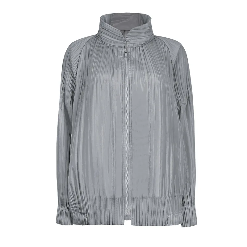 

Зимние женские куртки, новинка 2022, воротник-стойка, длинные рукава, однотонная свободная тянущаяся плиссированная Толстая Женская верхняя одежда миаке