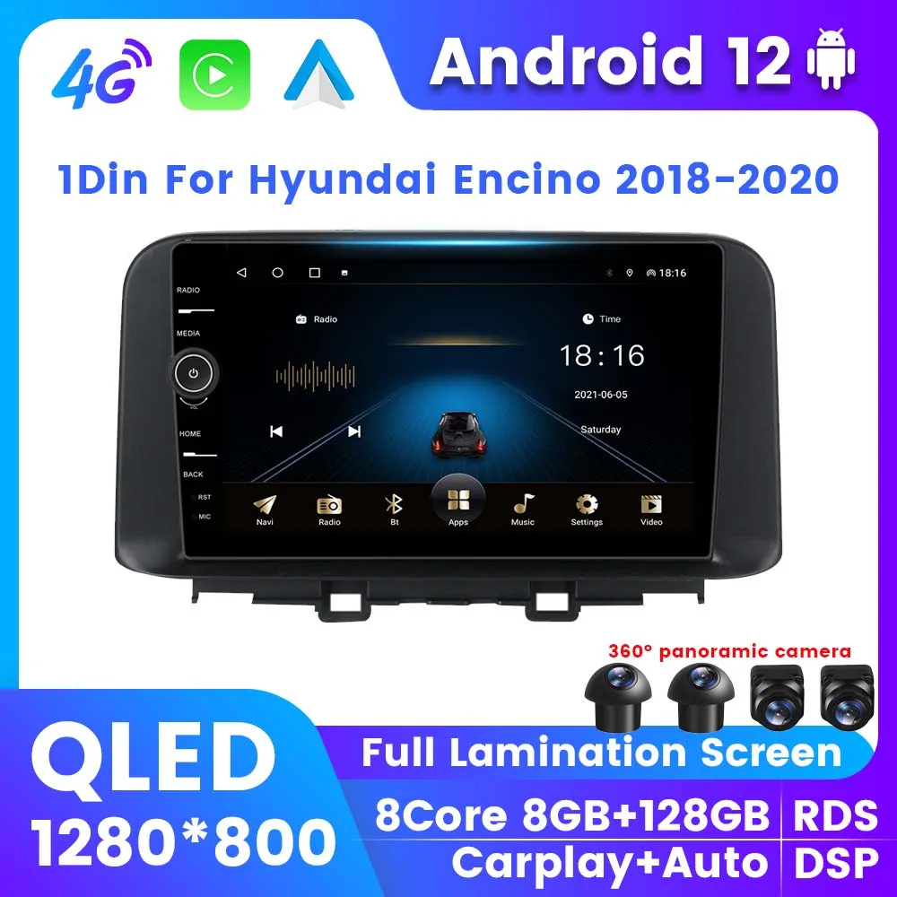 

1Din QLED Android 12 автомобильный радиоприемник GPS Мультимедиа для Hyundai Encino 2018 - 2020 автомобильный навигатор плеер беспроводной Carplay охлаждающий вентилятор