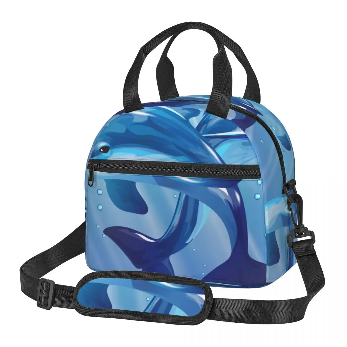 

Fresh Cooler Bag Dolphins In The Water Portable Thermal Lunch Bag For Women Lunch Box Tote Food Bag