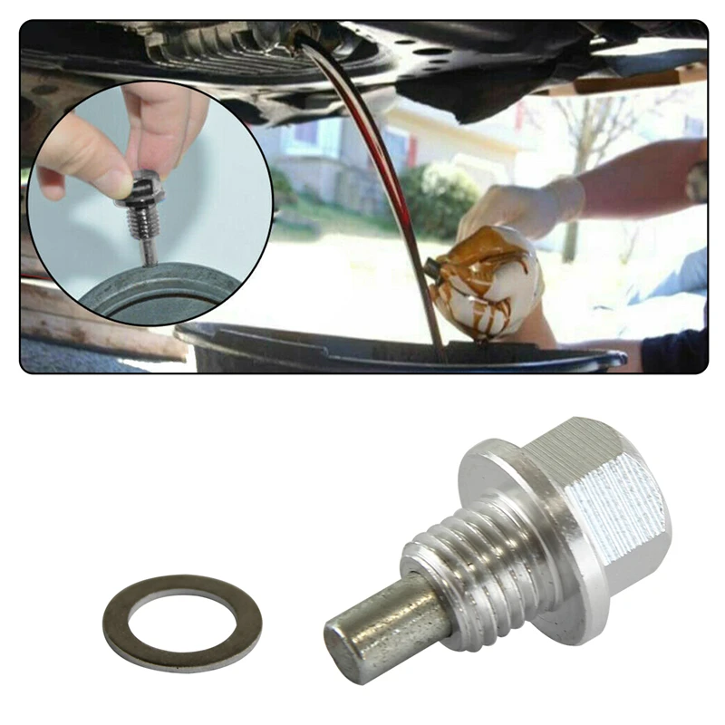 

1pcs M12x1.5 Magnetic Engine Oil Pan Drain Filter Adsorb Plug Bolt + Washer Red