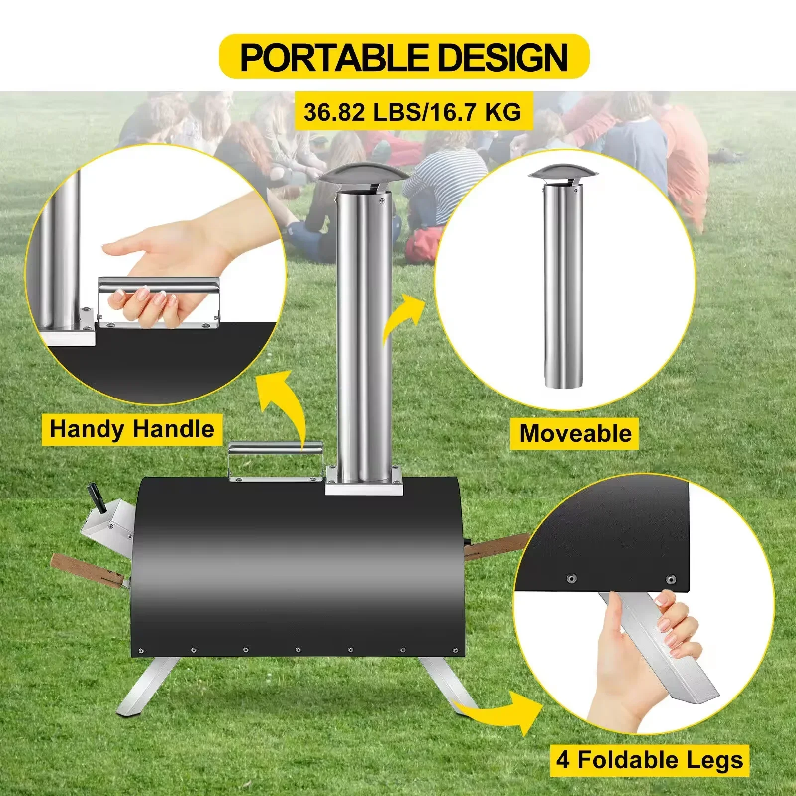 Открытая итальянская портативная печь для пиццы из нержавеющей стали
