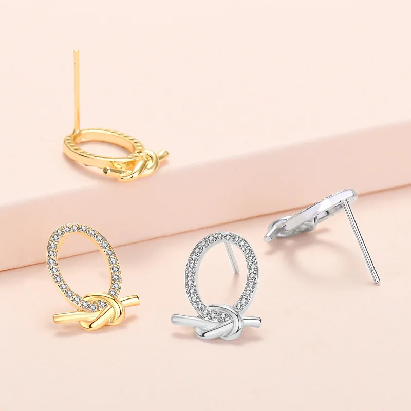 

New 2022 Designer Earpiece Handmade Knotted Ring Earrings With Thin Zircon Inlaid Silver Plated Earrings