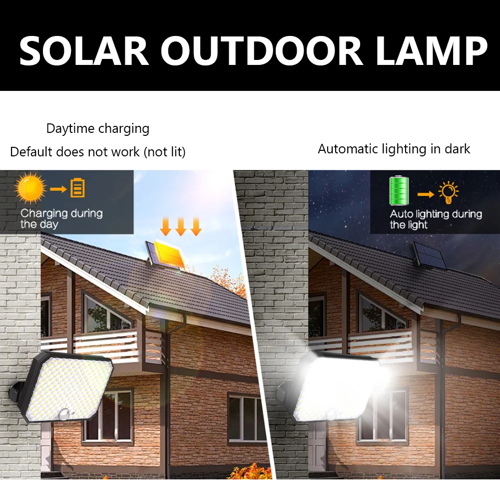 

190LED House Wall Lamp Waterproof Solar Outdoor Sunlight Lamp Sensory Switch Easy Installation Adjustable for Courtyard Park